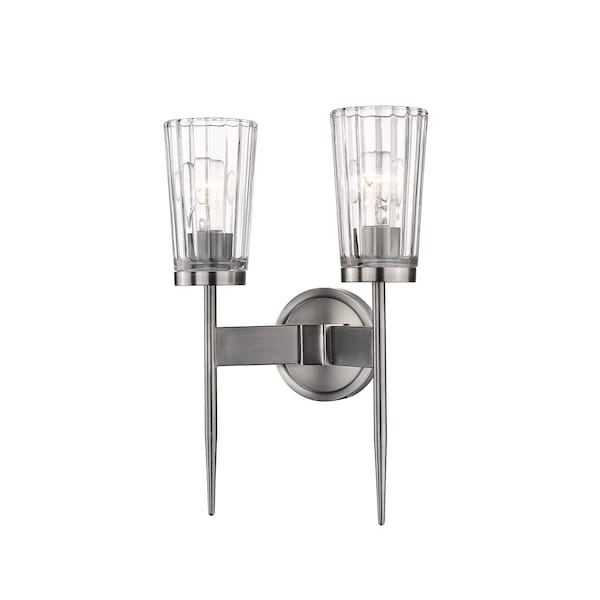 Z-Lite Flair 2 Light Wall Sconce, Antique Nickel & Clear 1932-2S-AN - main